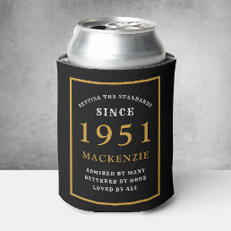 Personalized 70th Birthday 1951 Elegant Black Gold Can Cooler