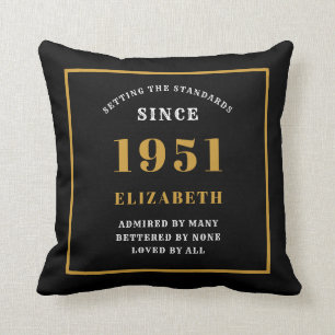 Personalized 70th Birthday 1951 Elegant Chic Black Throw Pillow