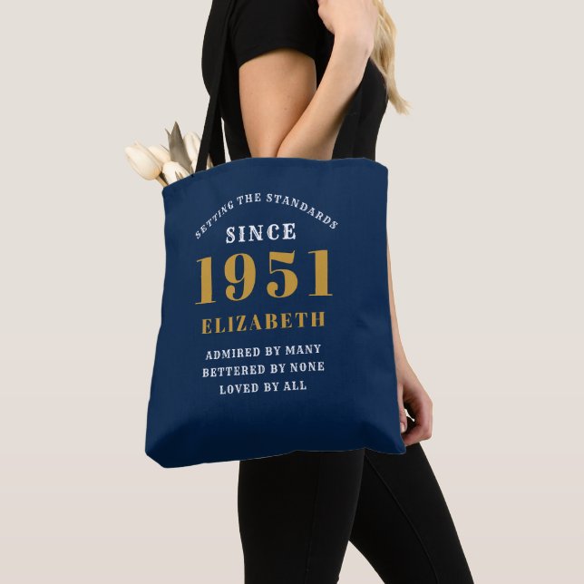 Personalized 70th Birthday 1951 Elegant Chic Blue Tote Bag (Close Up)