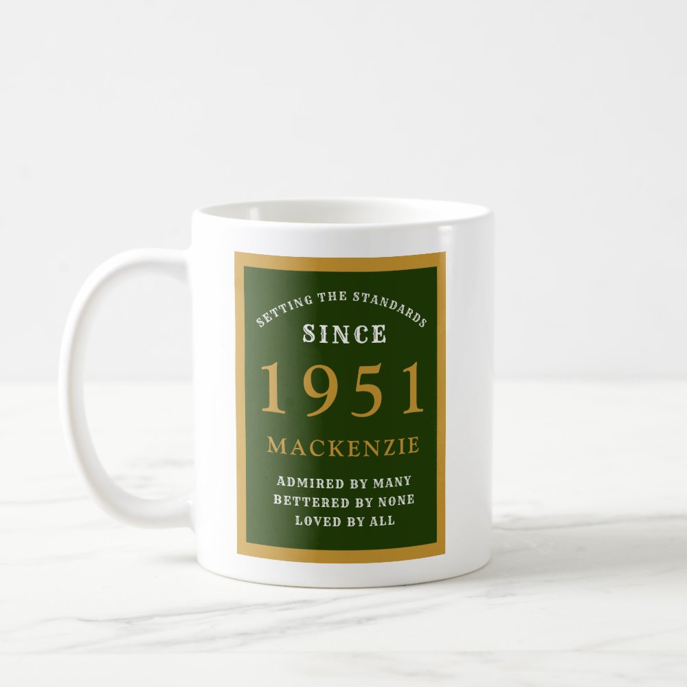 Discover Personalized 70th Birthday 1951 Elegant Green Gold Custom Coffee Mug
