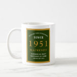 Personalized 70th Birthday 1951 Elegant Green Gold Coffee Mug<br><div class="desc">A huge 70th birthday green and gold coffee mug for those special people born in 1951. Easily customize the text using the template provided. Part of the setting standards range of greeting cards and gifts.</div>