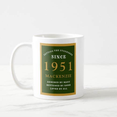 Personalized 70th Birthday 1951 Elegant Green Gold Coffee Mug
