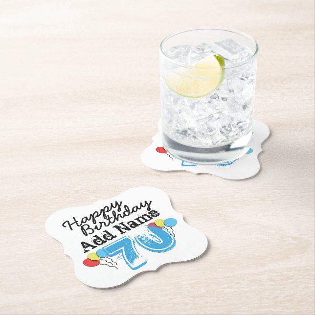 Personalized 70th Birthday Add Name Blue Paper Coaster (Insitu)