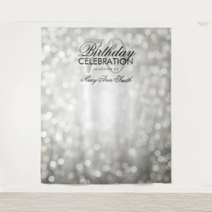 Personalized 70th Birthday Backdrop Silver Lights