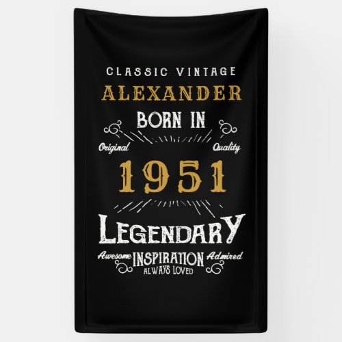 Personalized 70th Birthday Born 1951 Vintage Black Banner