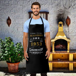 Personalized 70th Birthday Born 1953 Vintage Black Apron<br><div class="desc">A personalized classic black apron design for that birthday celebration for somebody 70. Add the name to this vintage retro style black, white and gold design for a custom 70 birthday gift. Easily edit the name and year with the template provided. A wonderful custom black birthday gift. More gifts and...</div>