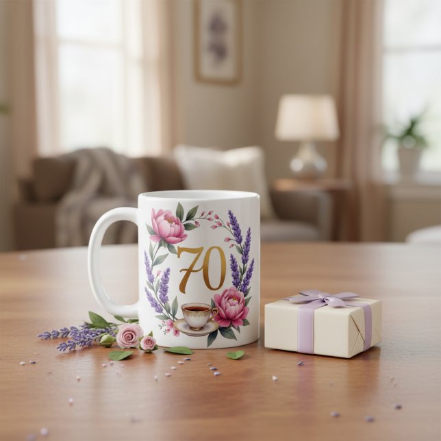 Personalized 70th Birthday Floral Mug for Grandma (Personalized 70th Birthday Floral Mug for Grandma)