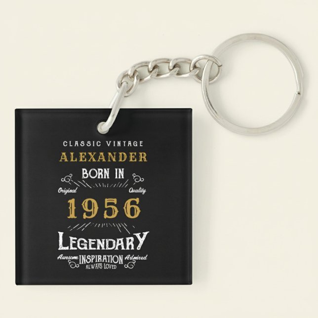 Personalized 70th Birthday Legend 1956 Vintage Keychain (Born 1956 birthday keychain. Pastel background.)
