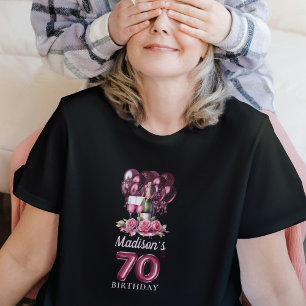 Personalized 70th Birthday Luxury Wine & Balloons T-Shirt
