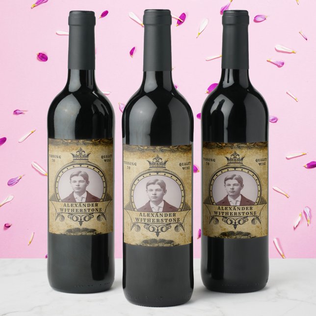 Personalized 70th Birthday Vintage Photo Template Wine Label (Creator Uploaded)