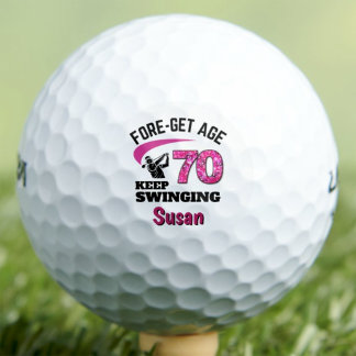 Personalized 70th Friend Gift Pink FOREget Age 70 Golf Balls