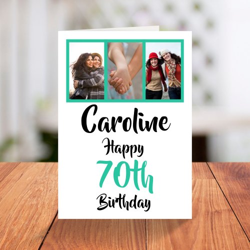 Personalized 70th happy birthday photo collage card