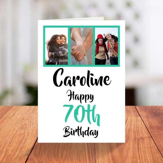 Personalized 70th happy birthday photo collage card (Creator Uploaded)