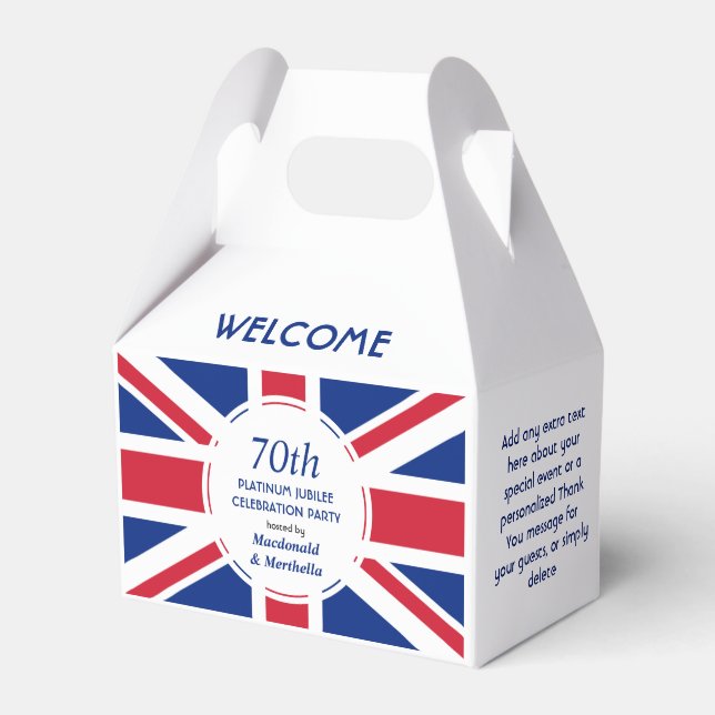 Personalized 70th Platinum Jubilee UNION JACK Favor Boxes (Front Side)
