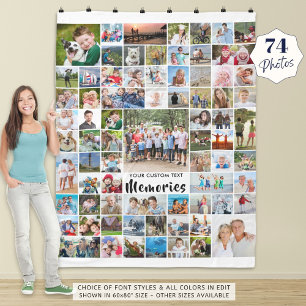 Personalized 74 Photo Collage Editable Color Fleec Fleece Blanket