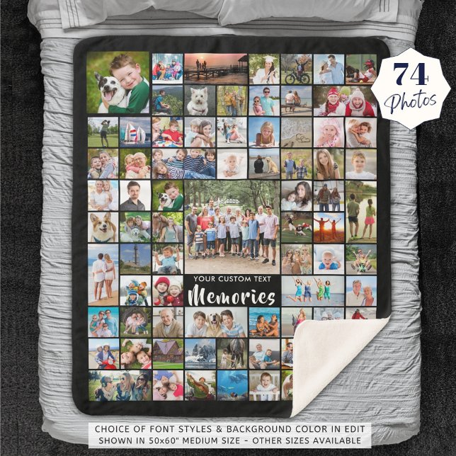 Personalized 74 Photo Collage Editable Color Sherpa Blanket (Creator Uploaded)