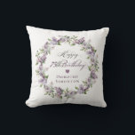 Personalized 75th Birthday Gift Purple Lilac Throw Pillow<br><div class="desc">Here's a great 75th birthday gift idea! It takes only minutes to add the birthday celebrant's name and create a unique keepsake gift. The soft watercolor lilac wreath is perfect for a spring birthday or a woman who just loves lilacs. The calligraphy is elegant and sophisticated and matches the birthday...</div>