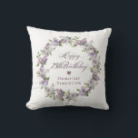 Personalized 75th Birthday Gift Purple Lilac Throw Pillow<br><div class="desc">Here's a great 75th birthday gift idea! It takes only minutes to add the birthday celebrant's name and create a unique keepsake gift. The soft watercolor lilac wreath is perfect for a spring birthday or a woman who just loves lilacs. The calligraphy is elegant and sophisticated and matches the birthday...</div>