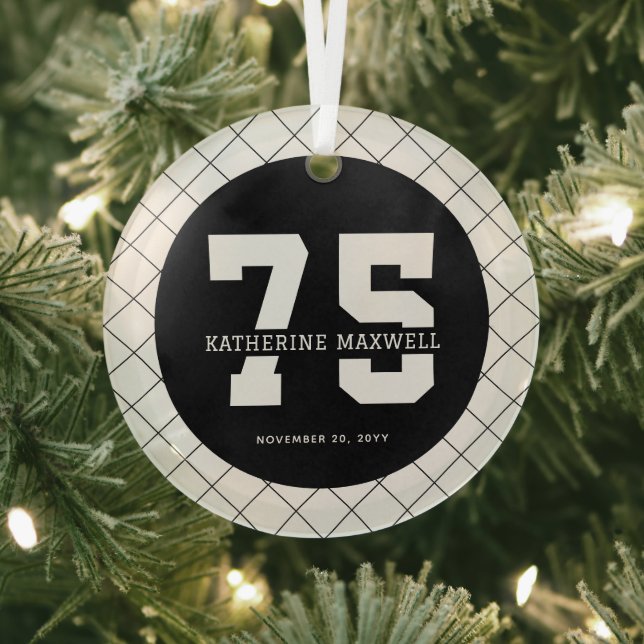Personalized 75th Birthday Modern and Elegant   Glass Ornament (Insitu)