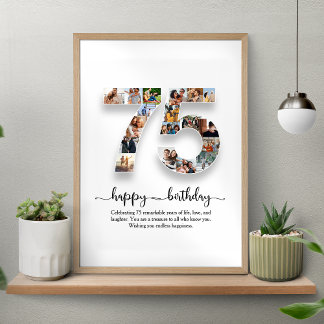 Personalized 75th Birthday Photo Collage Poster