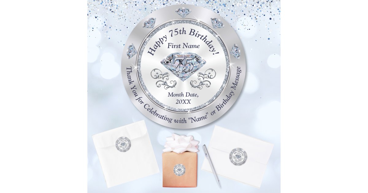 Personalized, 75th Birthday Stickers, for Favors, Classic Round Sticker ...