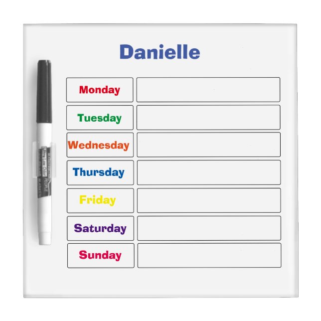Personalized 7-Day Calendar Dry Erase Board (Front)
