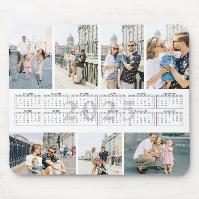 Personalized 7 Family Photo 2025 Calendar Mouse Pad (Front)