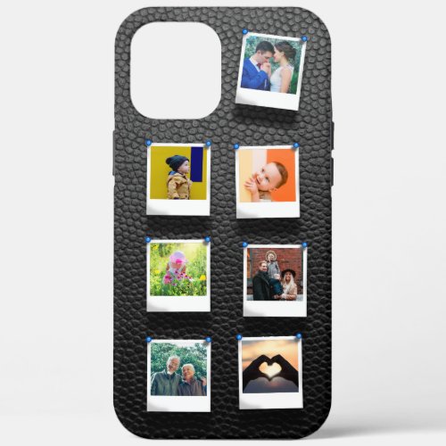 Personalized 7 Photo Collage Black Leather Modern iPhone 12 Pro Max Case