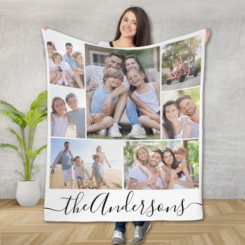 Personalized 7 Photo Collage Family Fleece Blanket