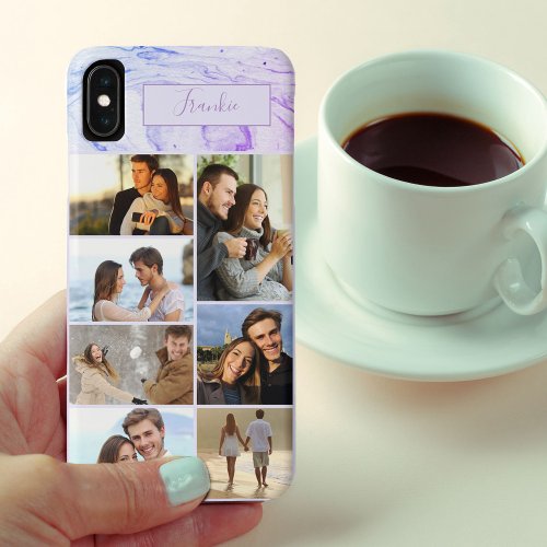 Personalized 7 Photo Collage Indigo Violet Marble iPhone XS Max Case