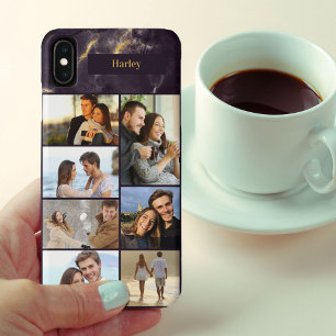 Personalized 7 Photo Collage on Dark Marble iPhone XS Max Case