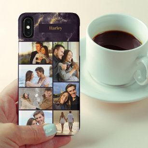 Personalized 7 Photo Collage on Dark Marble iPhone 8/7 Case