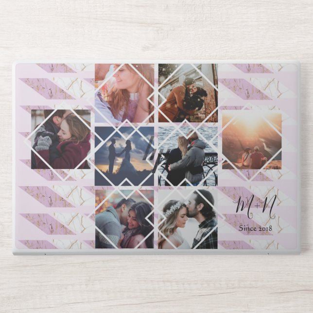Personalized 7 Photo Collage rose gold pink Marble HP Laptop Skin (Front)
