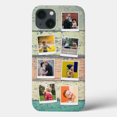 Personalized 7 Photo Collage Vintage Wood Planks  iPhone 13 Case