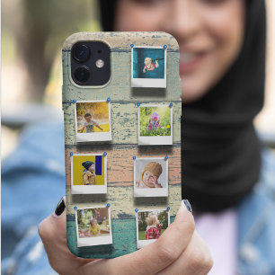 Personalized 7 Photo Collage Vintage Wood Planks iPhone 17 Case