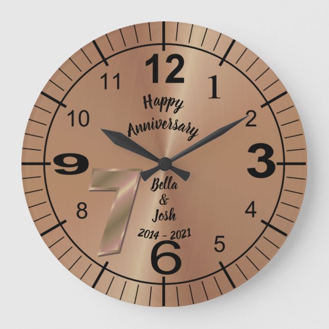 Personalized 7 Year Copper Anniversary Gift Large Clock (Front)
