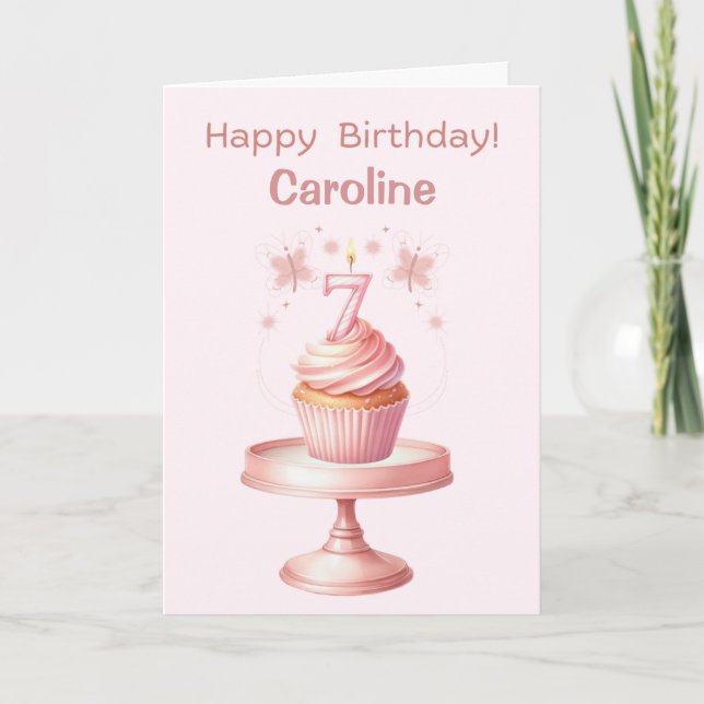 Personalized 7th Birthday Cupcake Card (Front)