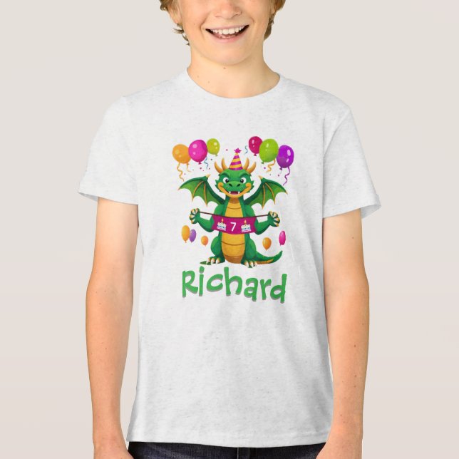 Personalized 7th Birthday Dragon with Name Tri-Blend Shirt (Front)