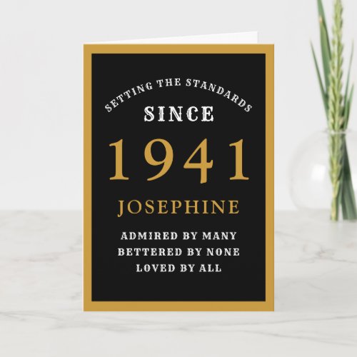 Personalized 80th Birthday 1941 Black Gold Chic Card