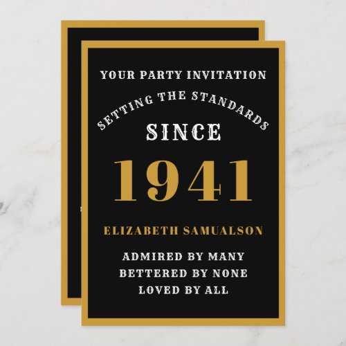 Personalized 80th Birthday 1941 Elegant Black Gold Invitation