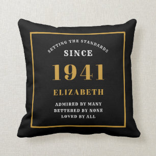 Personalized 80th Birthday 1941 Elegant Chic Black Throw Pillow