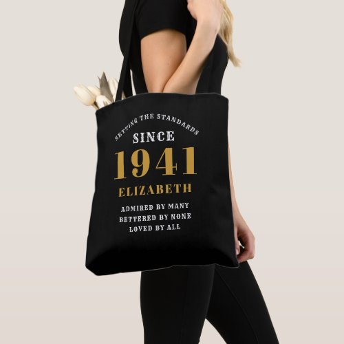Personalized 80th Birthday 1941 Elegant Chic Black Tote Bag