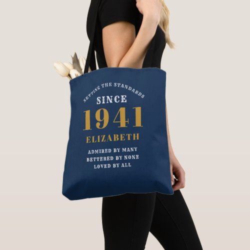 Personalized 80th Birthday 1941 Elegant Chic Blue Tote Bag