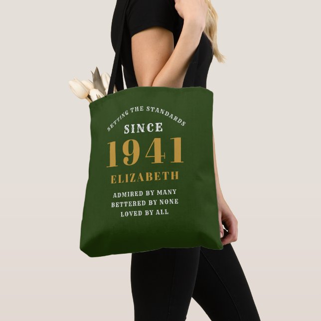Personalized 80th Birthday 1941 Elegant Chic Green Tote Bag (Close Up)