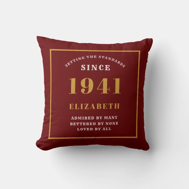 Personalized 80th Birthday 1941 Elegant Chic Red Throw Pillow (Front)
