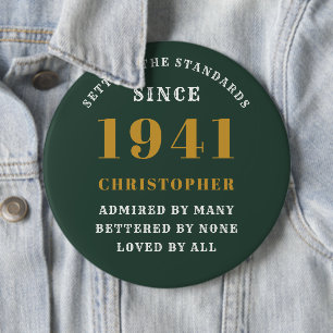 Personalized 80th Birthday 1941 Elegant Green Gold Button