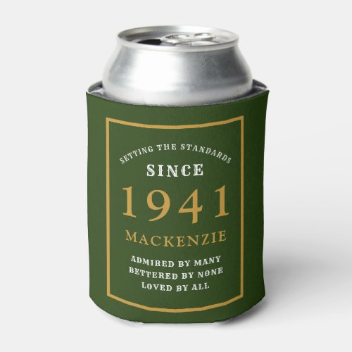 Personalized 80th Birthday 1941 Elegant Green Gold Can Cooler