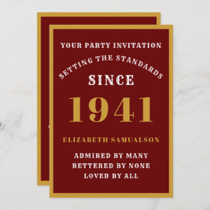 Personalized 80th Birthday 1941 Elegant Red Gold Invitation