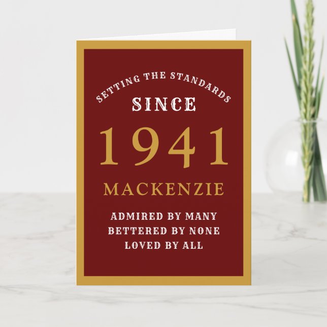Personalized 80th Birthday 1941 Red Gold Chic Card (Front)