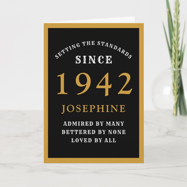 Personalized 80th Birthday 1942 Black Gold Chic Card (Front)